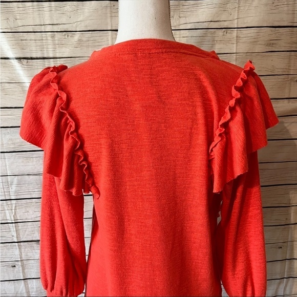Anthropologie Pilcro Lightweight Orange/Red Ruffle Sweater Size X-Small - Picture 7 of 13